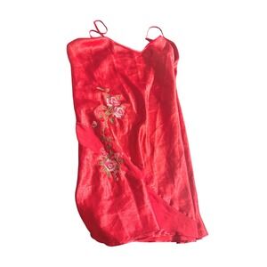 Sophia by Delicates‎ Red Floral Embroidered Satin Nightgown Slip Dress L